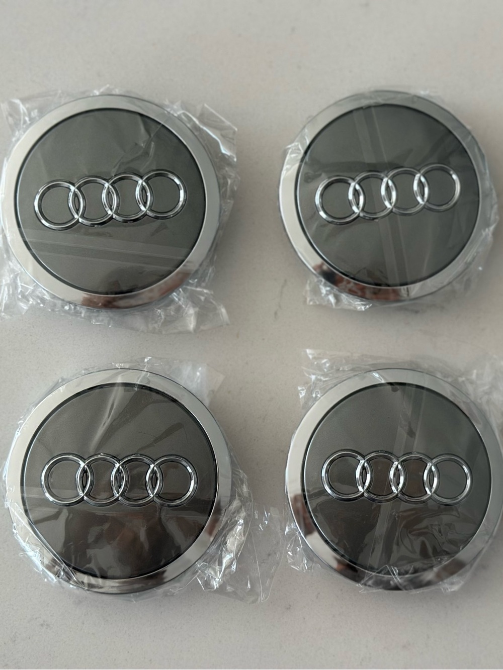 Set(4pcs) Audi 69MM Gray Chrome Wheel Rim Center Hub Caps Replacement 4B0601170A